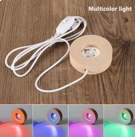Socle rond en bois pour boule de cristal, support lumineux LED, décoration en résine de verre, porte-lampe, veilleuse