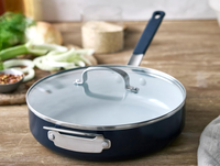 Poêle à frire antiadhésive avec couvercle en verre, compatible induction, poignée en silicone anti-chaleur, facile à nettoyer, passe au lave-vaisselle et au four