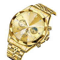 Montres de luxe pour hommes, chronographe de marque haut de gamme, montre-bracelet en or de haute qualité, cadran romain lumineux avec phases de lune