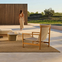 Fauteuil simple en teck avec rotin tressé, chaise de loisirs d'extérieur résistante à la pluie pour villa, balcon, terrasse, jardin, cour
