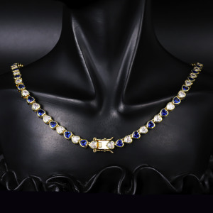 Collar de Cadena de Tenis para Mujer con Zirconia en Forma de Corazón y Diamantes de Zafiro, Chapado en Oro de 14K, Alta Calidad, Personalizado, Venta al por Mayor de Joyería CM - Product Image 2