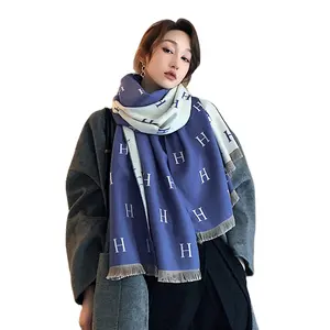 Women Scarf For Winter H Letter Scarf Fashion Designer Pashmina Cashmere Big Warm Thick Shawls And Wraps