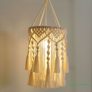 Abat-jour bohème en macramé 100 % coton respirant, tissé à la main avec pompons, suspension luminaire écologique, accessoires du Vietnam - Product Image 6