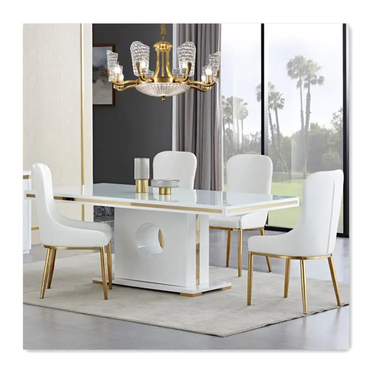 Modern tasarım lüks MDF yemek masası seti deri sandalye ile