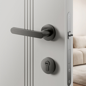 Manija de puerta de madera negra de lujo Hango Home con cerradura mecánica silenciosa de dos piezas para dormitorio y accesorios de ventana - Product Image 3