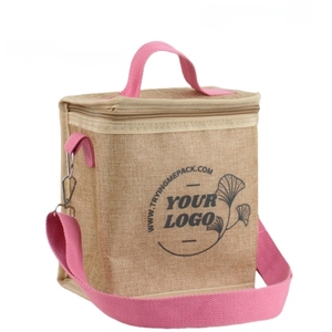 Kleine Jute-Isoliertasche im Großhandel mit Reißverschluss zur Aufbewahrung und zum Transport von Getränken & Lebensmitteln - Product Image 1