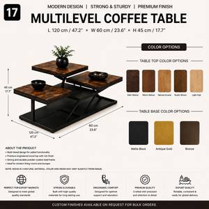 Modern <b>Rustic</b> Wooden Coffee <b>Table</b> <b>Set</b> with Three Tier Square Tops Black Metal Frame for Living Room Home Furniture - Product Image 2