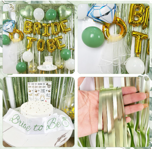 Decorazioni per Addio al Nubilato: Palloncini a Forma di Cuore e Anello in Foil, Velo, Tiara, Tenda Verde, Accessori per Foto e Tatuaggi - Product Image 3
