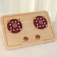 Jouet de cuisinière à gaz en bois avec lumière et son de flamme simulées, ensemble d'ustensiles de cuisine pour fruits de mer, jeux de simulation de cuisine pour enfants