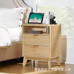 Custom-made wooden minimalist <b>bedside</b> storage <b>cabinet</b> for <b>small</b> apartments, bedrooms, and living rooms. Solid wood double - Product Image 2