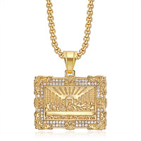 Kalung Hip Hop Lukisan Terkenal Dunia Perjamuan Terakhir Bertabur Zirkon Lapis Emas 18k Liontin Baja Tahan Karat 316l Perhiasan Grosir