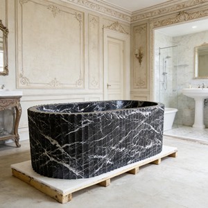 Italienisches Design Innenbereich Schwarze Marmorfarbe Massivoberflächen-Badewanne Hotel Romantische Stilvolle Steinbadewanne - Product Image 1