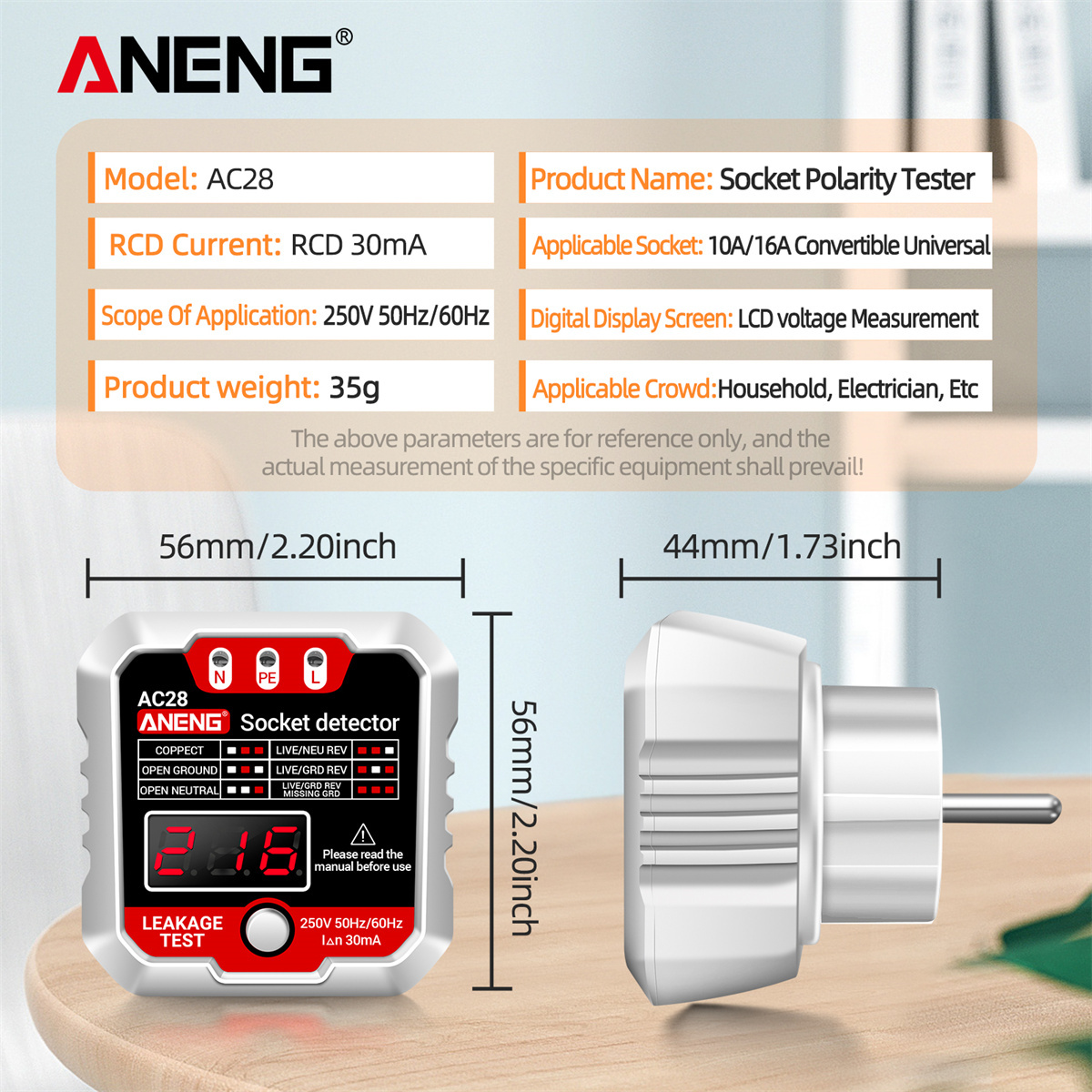 Testeur De Prise électrique ANENG AC28 - Détecteur Polarité Et Tension