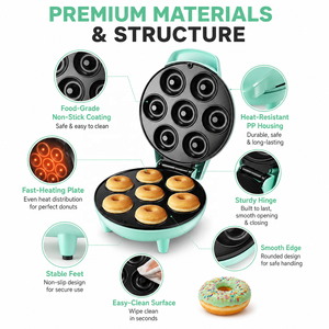 Placa antiadherente 7 agujeros Mini Donut Maker Máquina eléctrica para prensar rosquillas, Mini máquina para hacer rosquillas para postres de desayuno - Product Image 4