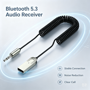 อะแดปเตอร์ไร้สายสำหรับรถยนต์แบบขายส่ง 5.3 USB เป็นแจ็ค 3.5 มม. สายสปริงสำหรับฟังเพลงแบบแฮนด์ฟรี ลำโพง - Product Image 1