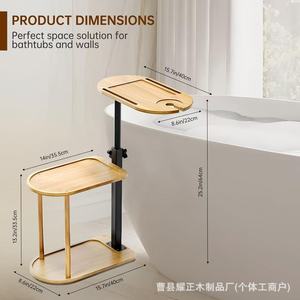 Cross-border Bamboo Movable Bathroom <b>Shelf</b>, Two-Tier Floor Standing Storage <b>Rack</b>, Simple Movable Small Side Table for Living - Product Image 4
