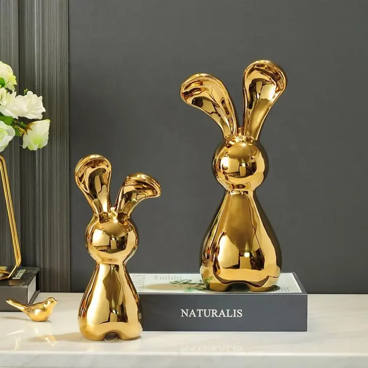 Konijn Ornament Bunny Pasen Konijn Creatieve Decor Beeldjes Standbeeld Keramische Ei Beeldje Gold-Keramische Ambacht Home Layout Decor