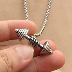 Stainless Steel <b>Dumbbell</b> Pendant Necklace Men's Fitness Jewelry Retro Punk Style Geometric Design Gift 280430 - Product Image 2