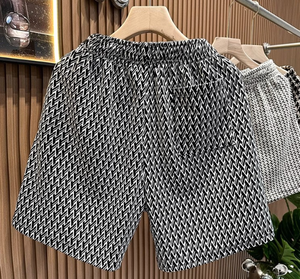 Shorts pour hommes à motif pied-de-poule, décontractés, coupe ample, taille élastique avec cordon de serrage, shorts d'été vintage en tricot texturé noir et <span class=keywords><strong>blanc</strong></span> - Product Image 4
