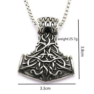 Retro Stainless Steel Unisex Thor's Hammer Pendant <b>Necklace</b> With <b>Celtic</b> Design For Gift And Clothing Matching - Product Image 5