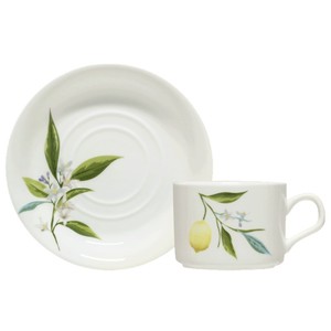Ceramic <b>Cup</b> and <b>Saucer</b> <b>Set</b> with Lemon and Floral Design for Afternoon Tea - Product Image 1