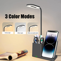 Lampe de bureau 15W avec chargeur sans fil, lampe de bureau LED pour la maison et le bureau avec porte-stylo, lampe de bureau à intensité variable pour protéger les yeux