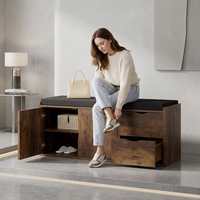 Meuble de rangement sur mesure OEM durable pour entrée et buanderie, avec banc coussiné pour rangement de chaussures, design fin et étroit, double tiroirs et compartiment caché
