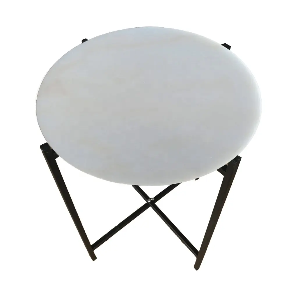 Dessus de Table à café en pierre polie, rond blanc Onyx moderne en marbre