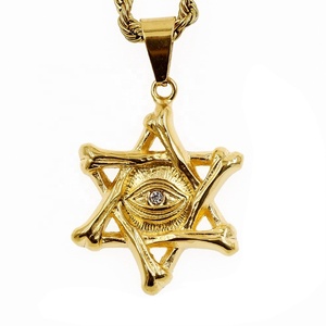 Collier en acier inoxydable plaqué or, cristal, strass, oeil <span class=keywords><strong>de</strong></span> <span class=keywords><strong>sagesse</strong></span>, squelette, étoile <span class=keywords><strong>de</strong></span> David, pendentif, bijoux turcs - Product Image 2