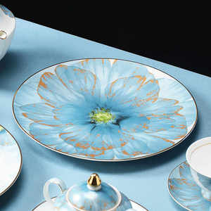 Assiettes en céramique de luxe à motif floral bleu et rose, personnalisables en gros, grandes tailles variées - Product Image 2