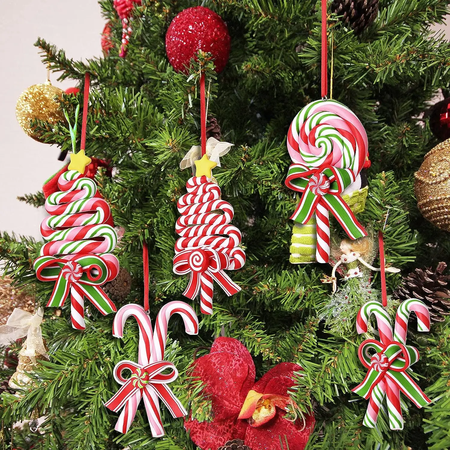 Décorations de fête à la maison décor d'arbre de Noël sucette de menthe poivrée rouge canne à sucre ornements suspendus ornements de bonbons de Noël