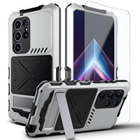 Casing HP Samsung S23 Ultra S24 Ultra dengan Buckle Metal, Kickstand Metal Tersembunyi, Bingkai Aluminium, Film PET Anti-Shock, Full Cover