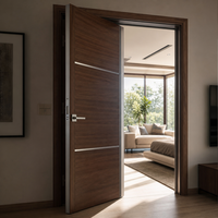 Wholesale Custom Black Walnut Finished Wooden Door with Brushed Metal Strips Soundproof Apartment Bedroom Door