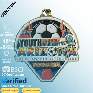 Médaille de football en métal doré antique, récompense pour tournoi avec ruban, 15 ans d'expérience directe usine - Product Image 1