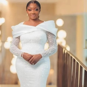 Vestidos de Novia Africanos Brillantes, Estilo Sirena, Manga Larga, Encaje, Aso Ebi, Vestidos de Novia para Mujeres Negras, Personalizados - Product Image 4