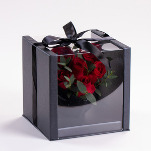 Roses Box Rose Wholesale Roses Packaging Flower Box PET Square Flowers Box Birthday Mother's Day Roses Packaging Valentine Rose Gift Box
