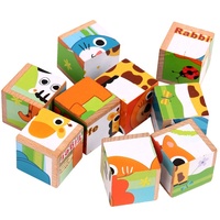 9 Buah Puzzle Kayu 6 Sisi Permainan Gambar Blok Konstruksi Bangunan DIY Mainan Jigsaw