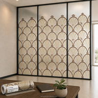 Película Decorativa para Ventanas con Diseño de Abanico Dorado, Adhesivo para Privacidad en Vidrio y Divisiones
