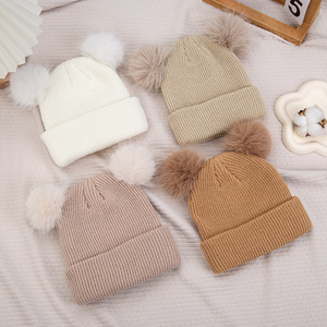 Enfants hiver personnalisé uni tricoté <span class=keywords><strong>avec</strong></span> <span class=keywords><strong>pompon</strong></span> garçon solide tricot épaissir chaud <span class=keywords><strong>bonnet</strong></span> chapeaux crâne casquette - Product Image 3