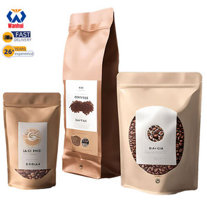 Sacs à café en papier kraft à fond plat personnalisés de 12 oz, 5 lb, 250 g, 1 kg avec valve et fermeture éclair pour l'emballage des grains de café - Product Image 1