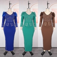 Robes africaines de luxe grande taille pour femmes, robes de soirée maxi à manches longues à col en V ornées de strass, robes de cérémonie pour femmes