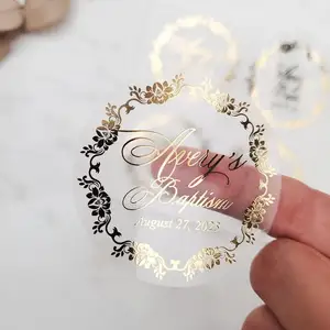 Customized Waterproof Transparent Circle Logo Label Roll Personalised Metal Gold Foil Clear Logo Sticker Custom Printing