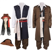Costume de pirate Jack Sparrow pour hommes adultes, costume de cosplay d'Halloween, veste médiévale Renaissance