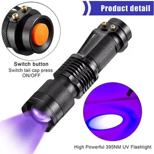 Powerful Small Purple Zoomble UV Torch 395nm 365nm Flash Light UV Led Flashlight For Test Jade And Amber