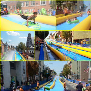 מגלשת מים מתנפחת לקיץ למסיבת גינה, מגלשת מים מתנפחת כחולה שיש באורך 10 מטר לילדים ולמבוגרים, זמן בבריכה - Product Image 6