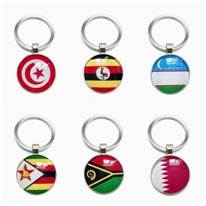 <span class=keywords><strong>Mini</strong></span> <span class=keywords><strong>porte</strong></span>-<span class=keywords><strong>clés</strong></span> rond en verre imprimé drapeau national, accessoire en métal, ornement de collection touristique, breloque décorative à suspendre au sac - Product Image 1