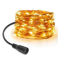 Guirlandes lumineuses en cuivre pour les fêtes, guirlandes lumineuses LED en fil de cuivre avec connecteur DC, adaptateur secteur, lumières en cuivre pour Noël, mariage, fête