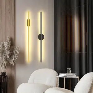 Modern LED Long Size Metal Wall Lamp Golden Black Tube Indoor Wall Lights