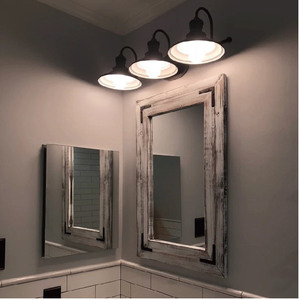 Farmhouse WHITEWASH Grand <span class=keywords><strong>miroir</strong></span> de vanité avec cadre en bois décoratif rustique - Product Image 5