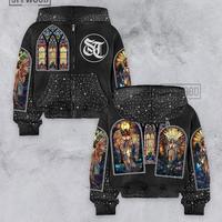 Sudadera con capucha de alta gama para hombre con cremallera, de algodón puro, estilo retro urbano, estampados vintage, detalles desgastados, bordados y detalles termoadhesivos.